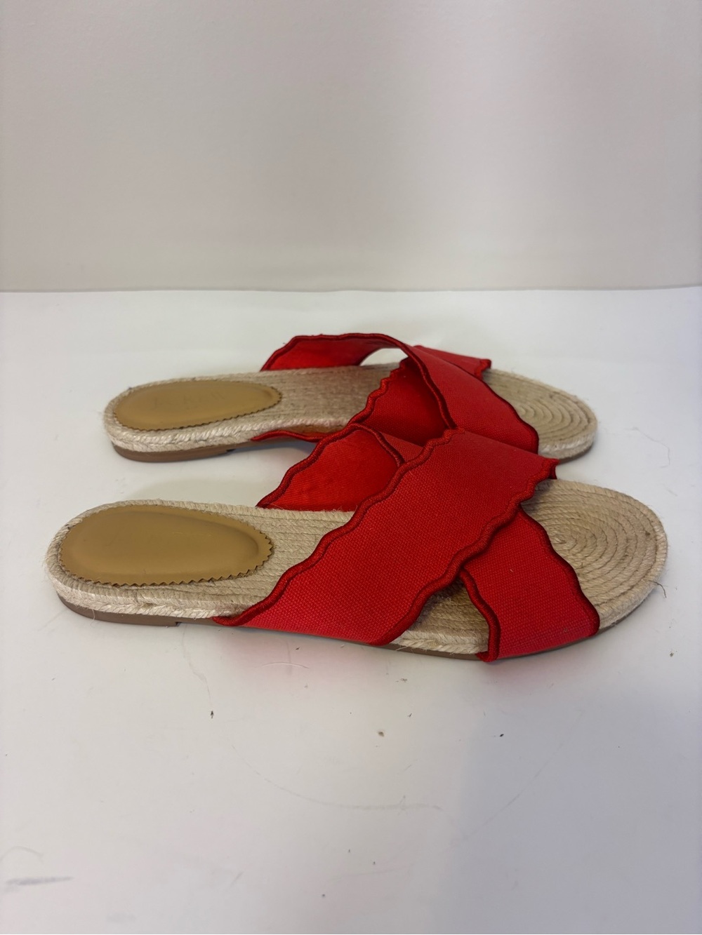 J. Crew Red Scalloped Ruffle Espadrille Slide Sandals Women 8 - Picture 2 of 7